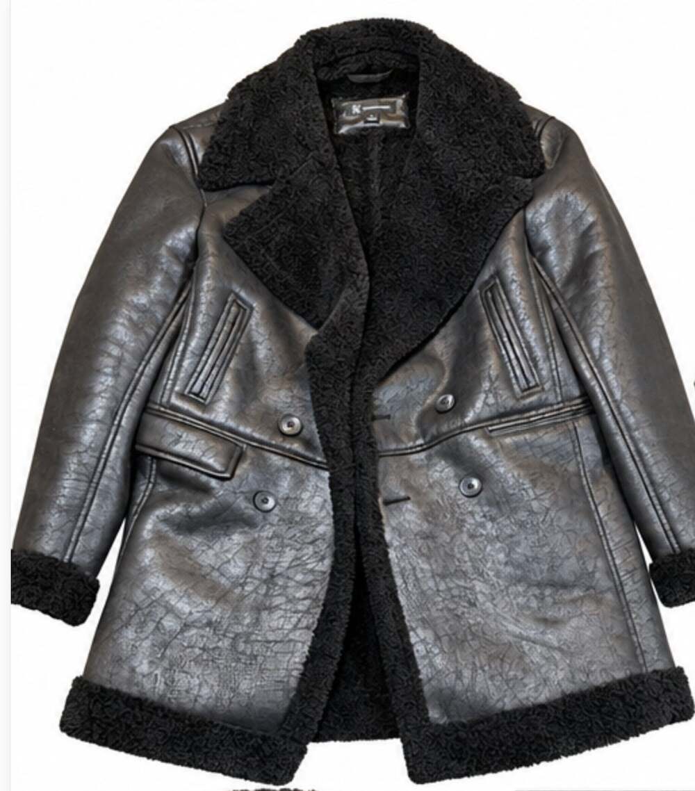 INC Sherpa Lined Car Coat Mens Small Black Faux Leather/Fur Winter Jacket Small